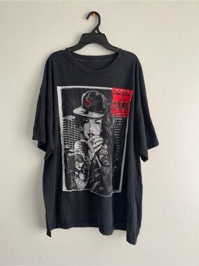 Black Graphic Band Tee with Red Accent - Men’s Casual Shirt